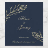 Modern minimalistisch diepblauw en gouden botanisc wijn etiket (Enkel label)