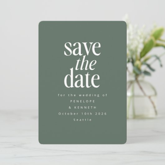 Modern minimalistisch donkergrijs eenvoudig elegan save the date (Staand voorkant)