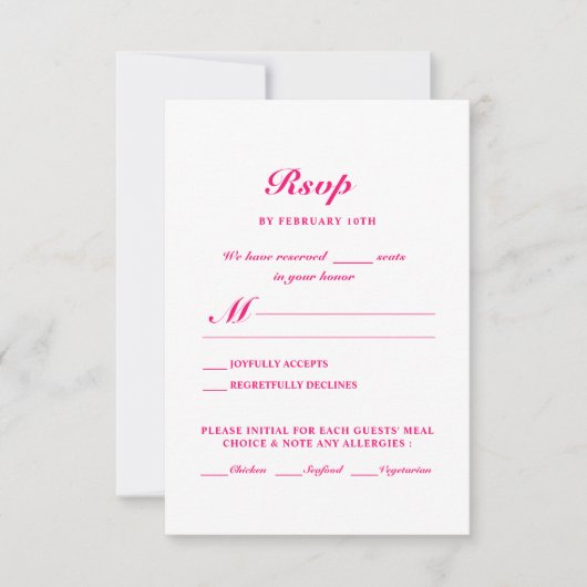 Modern minimalistisch donkerroze Oranje huwelijk RSVP Kaartje (Voorkant)