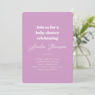 Modern minimalistisch eenvoudig Baby shower Paars Kaart