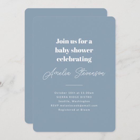 Modern minimalistisch eenvoudig Baby shower stofbl Kaart (Voorkant / Achterkant)