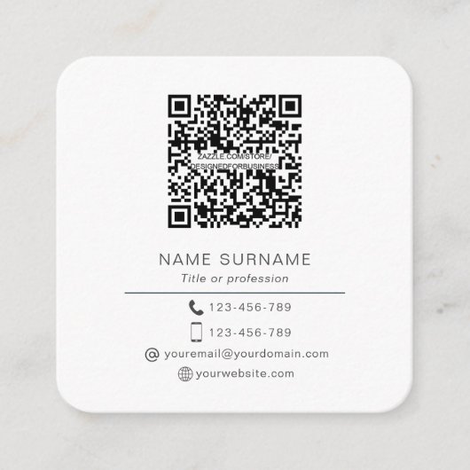 Modern minimalistisch Eenvoudige QR-code persoonli Vierkante Visitekaartje (Voorkant)