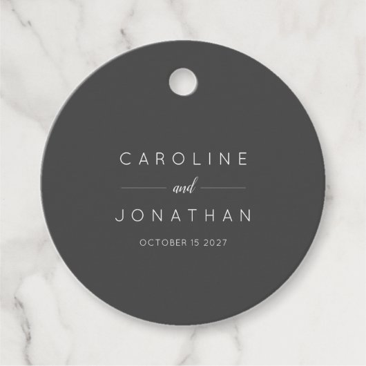 Modern minimalistisch ellegant Custom Wedding Blac Bedankjes Labels (Voorkant)