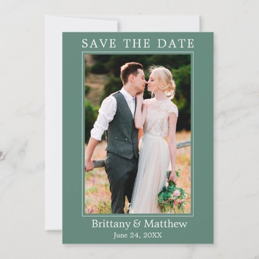 Modern minimalistisch Eucalyptus Green Save The Date (Voorkant)
