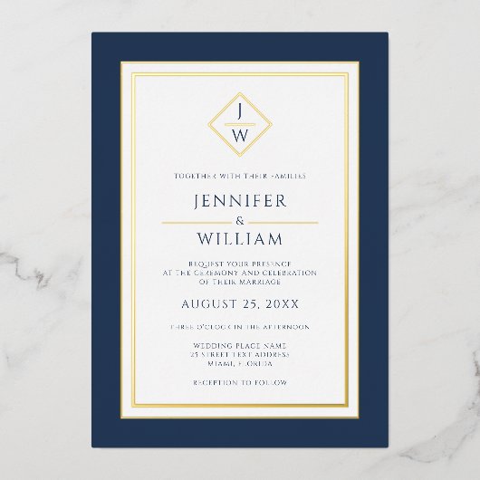 Modern minimalistisch formeel klassiek Initiaal bl Folie Uitnodiging (Voorkant)