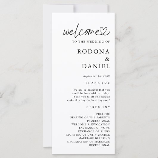 Modern minimalistisch foto bruiloft programma (Voorkant)