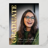 Modern minimalistisch fotoAfstuderen Folie Uitnodiging (Voorkant)