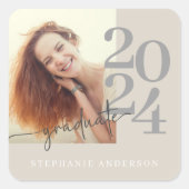 Modern minimalistisch fotoscript Afstuderen Vierkante Sticker (Voorkant)