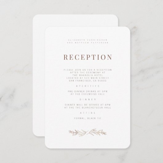 Modern + minimalistisch gebladerte bruiloft recept informatiekaartje (Voorkant / Achterkant)