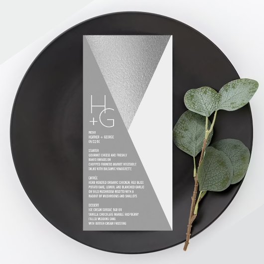Modern minimalistisch geometrisch huwelijksmenu reclamekaart
