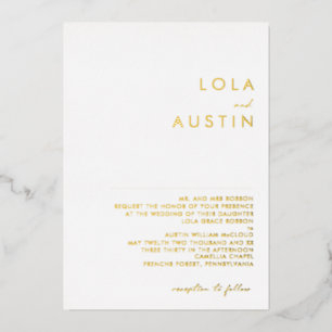 Modern minimalistisch   Gold Traditional Wedding R Folie Uitnodiging
