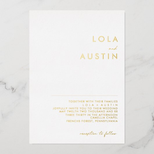 Modern minimalistisch | Gold Wedding Real Folie Uitnodiging (Voorkant)