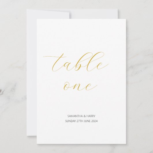 Modern Minimalistisch Goud Script Trouwtafel numme (Voorkant)