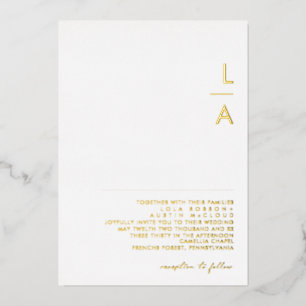Modern Minimalistisch Gouden Monogram Echt Trouw Folie Uitnodiging