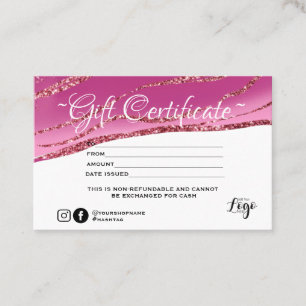 Modern minimalistisch goudglitter Gift-certificaat Visitekaartje