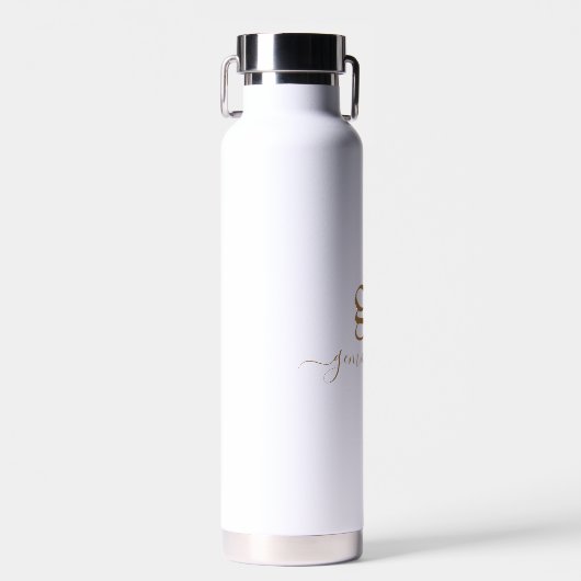 Modern minimalistisch goudmonogram legant script waterfles (Voorkant)