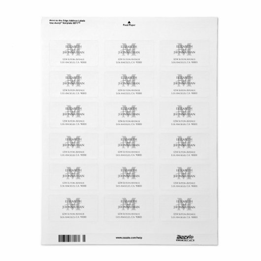 Modern minimalistisch grijs monogram bruiloft etiket (Full Sheet)