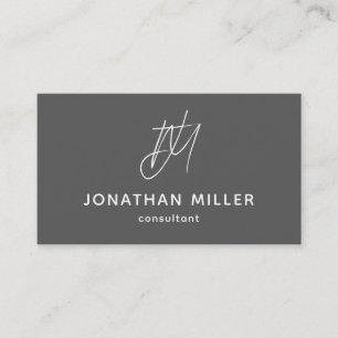 Modern minimalistisch grijs monogram visitekaartje