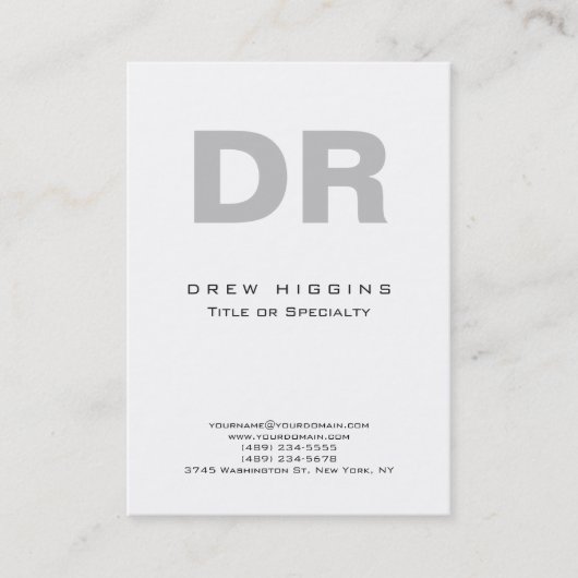 Modern minimalistisch grijs monogram wit groot visitekaartje (Voorkant)