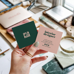 Modern minimalistisch groen en roze professioneel  vierkante visitekaartje