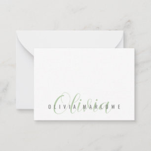 Modern minimalistisch groen monogram notitiekaartje