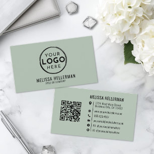 Modern Minimalistisch Groen Professioneel Logo QR  Visitekaartje