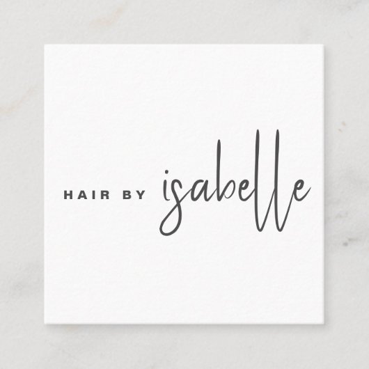Modern minimalistisch haarstylist script vierkante visitekaartje (Voorkant)