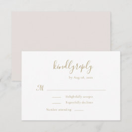 Modern minimalistisch handgeschreven gouden bruilo RSVP kaartje