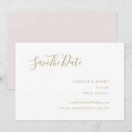 Modern minimalistisch handgeschreven gouden bruilo save the date