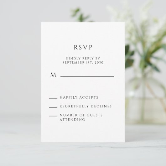 Modern minimalistisch handgeschreven script RSVP kaartje (Staand voorkant)