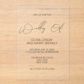 Modern minimalistisch handschrift huwelijk acryl uitnodigingen (Voorkant)