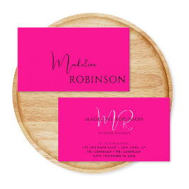 Modern Minimalistisch Hot Pink Script Visitekaartje