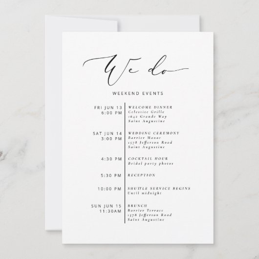 Modern Minimalistisch huwelijksprogramma Welkomstt Kaart (Achterkant)