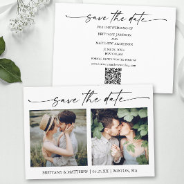 Modern minimalistisch inktscript 2 foto's QR-code Save The Date