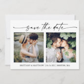 Modern minimalistisch inktscript 2 foto's QR-code Save The Date (Voorkant)