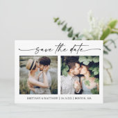 Modern minimalistisch inktscript 2 foto's QR-code Save The Date (Staand voorkant)