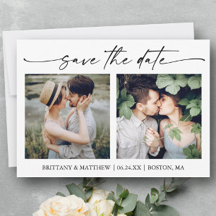 Modern minimalistisch inktscript 2-foto's save the date