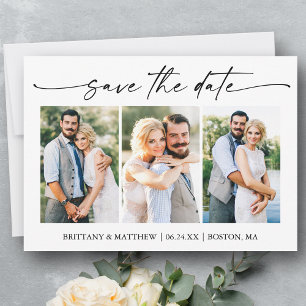 Modern minimalistisch inktscript 3-foto's save the date