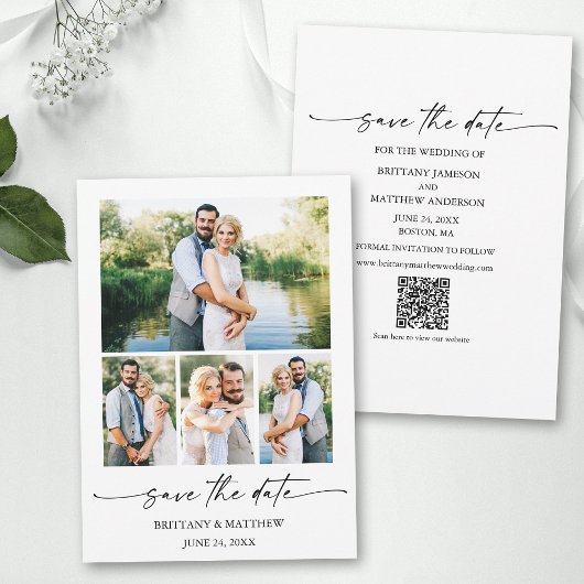 Modern minimalistisch inktscript 4 foto's QR-code Save The Date