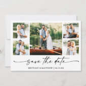 Modern minimalistisch inktscript 5 foto QR code Save The Date (Voorkant)
