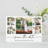 Modern minimalistisch inktscript 5 foto QR code Save The Date (Staand voorkant)
