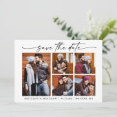 Modern minimalistisch inktscript 5 foto's QR-code Save The Date (Staand voorkant)