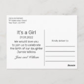 Modern minimalistisch is een meisje aankondiging B Briefkaart (Achterkant)