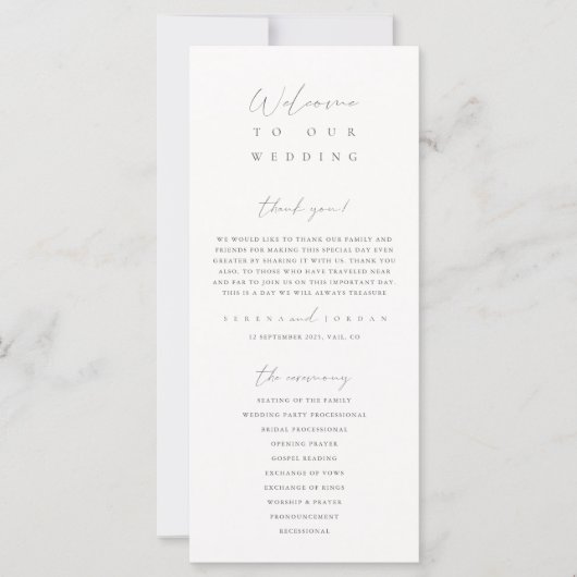 Modern minimalistisch Ivory Wedding Ceremony-progr (Voorkant)