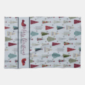 Modern minimalistisch kerstboompatroon Blauw rood Theedoek (Horizontaal)