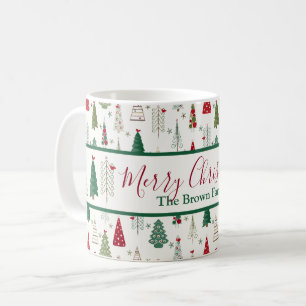 Modern minimalistisch kerstboompatroon rood groen koffiemok