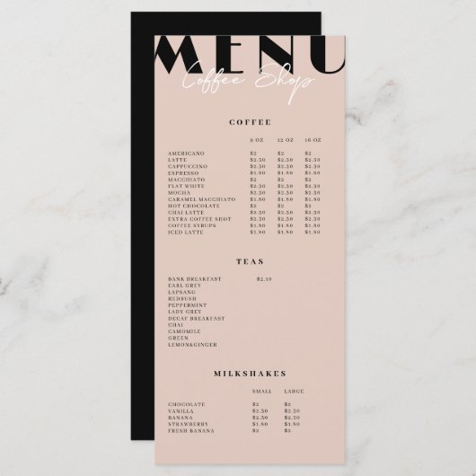 Modern Minimalistisch Koffiezaak Menu (Voorkant / Achterkant)