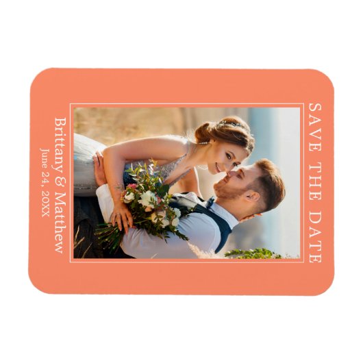 Modern minimalistisch koraal bespaart datum magneet (Horizontaal)