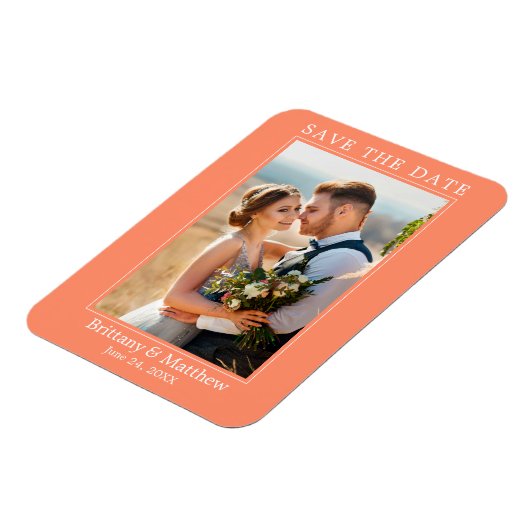 Modern minimalistisch koraal bespaart datum magneet (Linkerzijde)