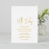 Modern minimalistisch legant Hallo Baby shower Gol Folie Uitnodiging (Staand Voorkant)
